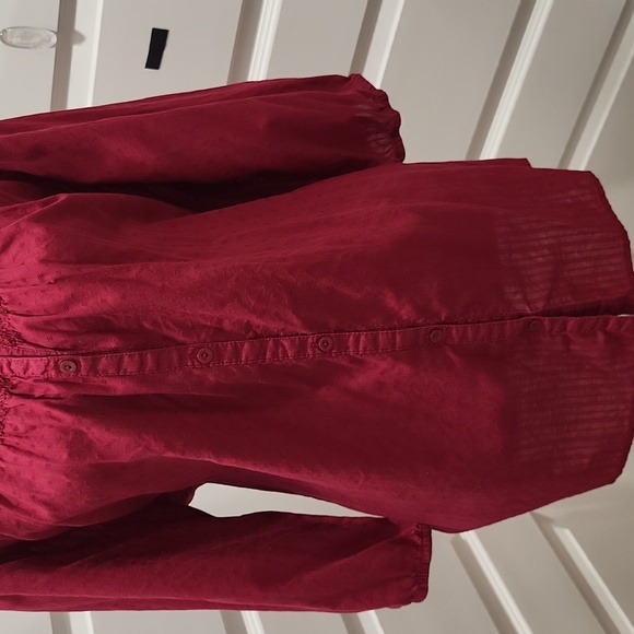 BASIC EDITIONS WOMAN'S DARK RED BUTTON UP BLOUSE 3/4  PUFFY SLEEVES SIZE 2X - Picture 6 of 8